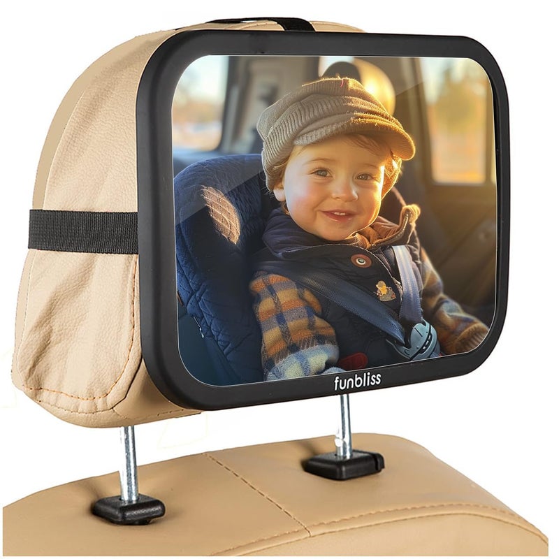 Funbliss Baby Car Mirror Most Stable Backseat Mirror with Premium Matte Finish,Ultra High Definition PMMA Material, Secure and Shatterproof,Black - Image 1